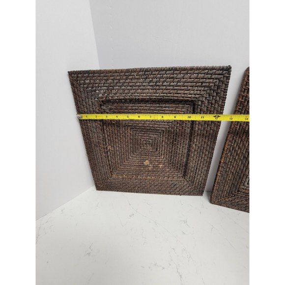 2 Woven Wicker Rattan 13" Square Charger Plates Boho Bohemian - Picture 12 of 14